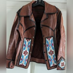 Chocolate Brown Authentic genuine leather women’s jacket with Beaded details